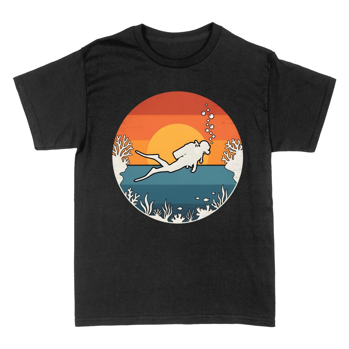 T-shirts: Retro Sunset Scuba Diver