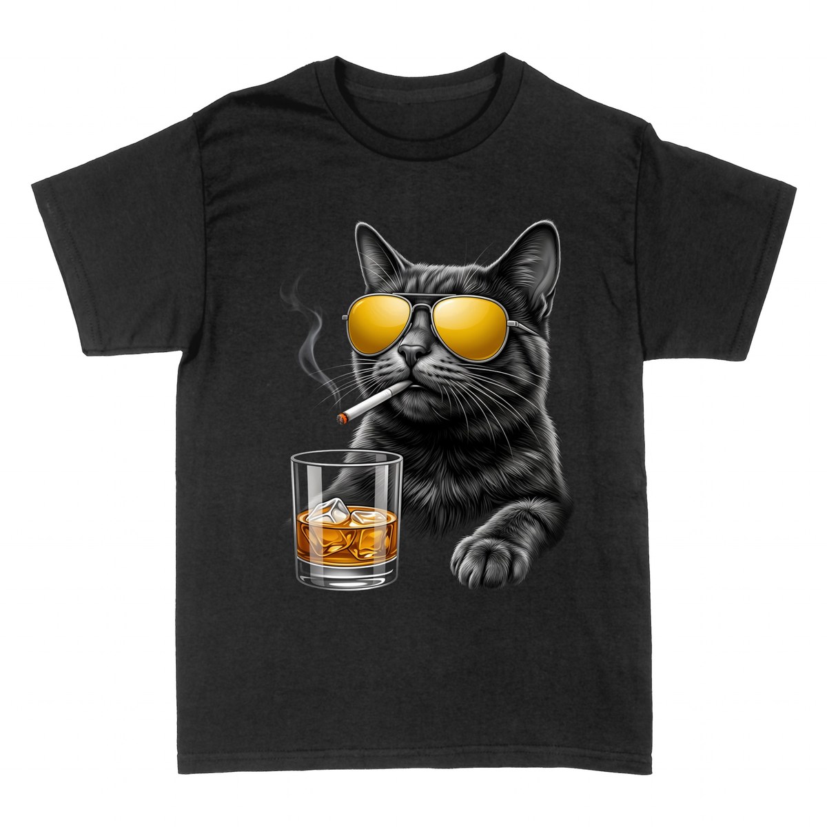 T-shirts: Cat with Whisky and Sunglasses