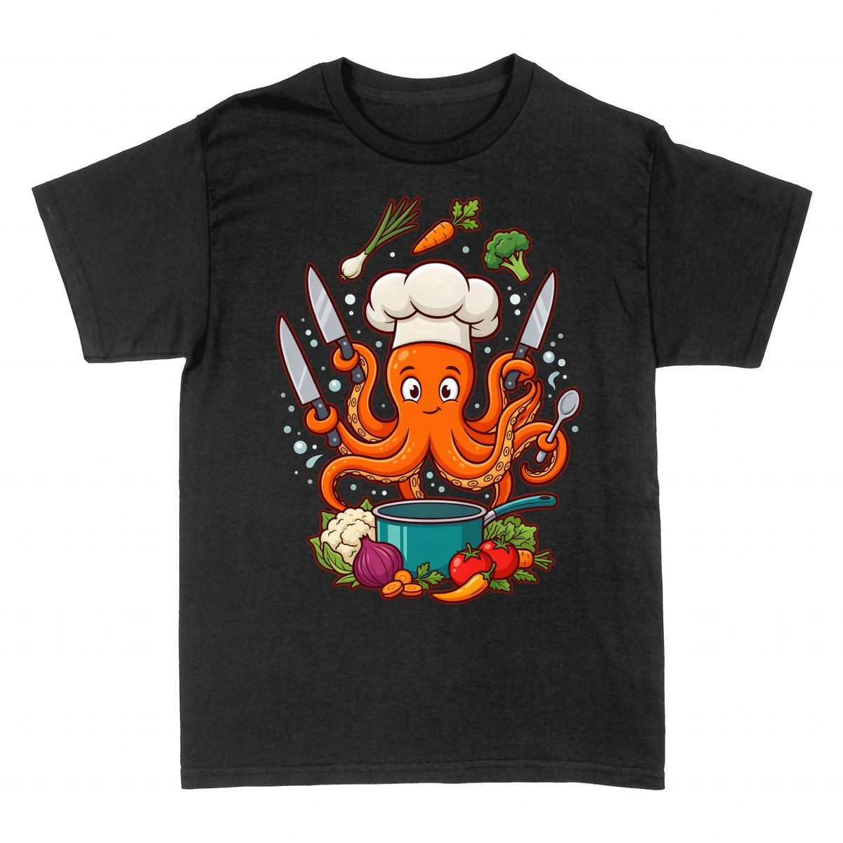 T-shirts: Octopus Chef Cook with Vegetables