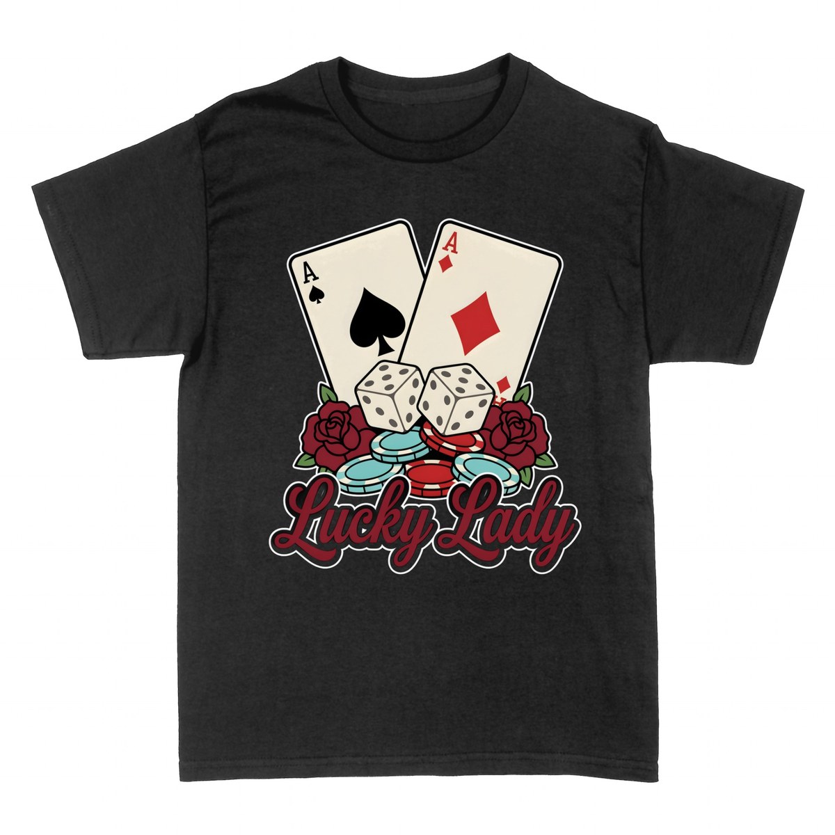 T-shirts: Lucky Lady - Poker Aces &amp; Dice
