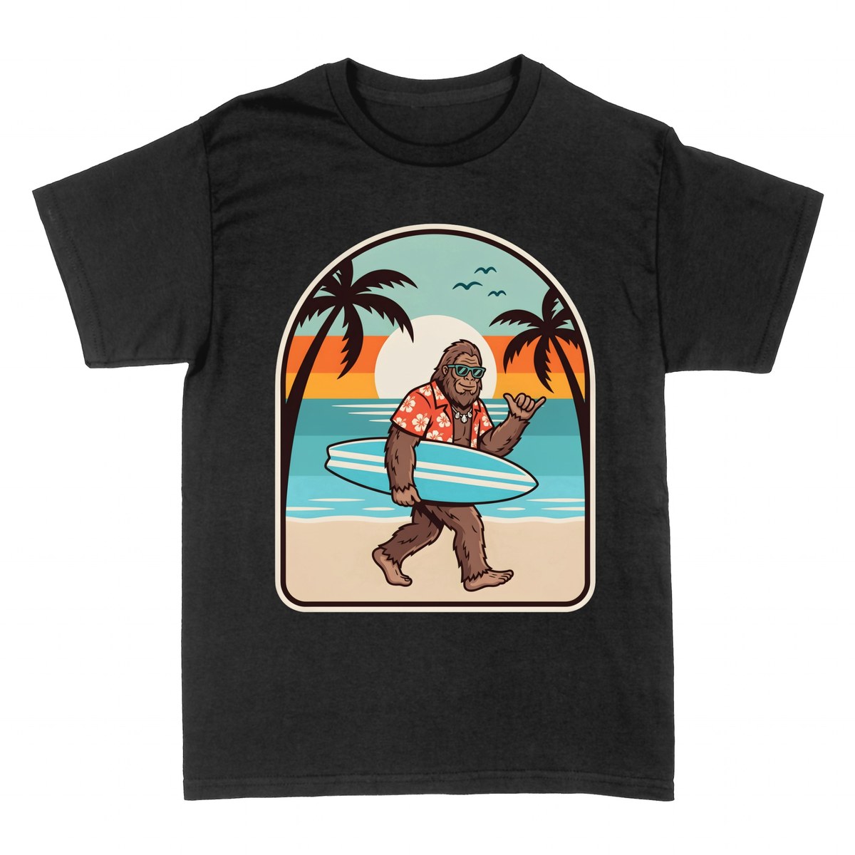 T-shirts: Bigfoot Surfer on the Beach