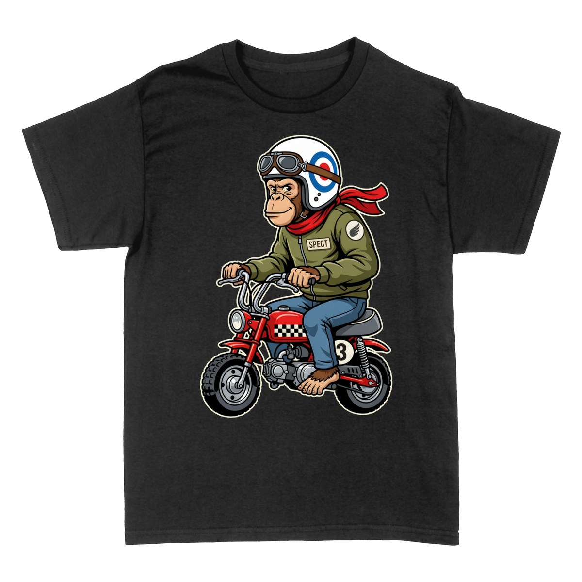 T-shirts: Monkey Biker with Retro Helmet