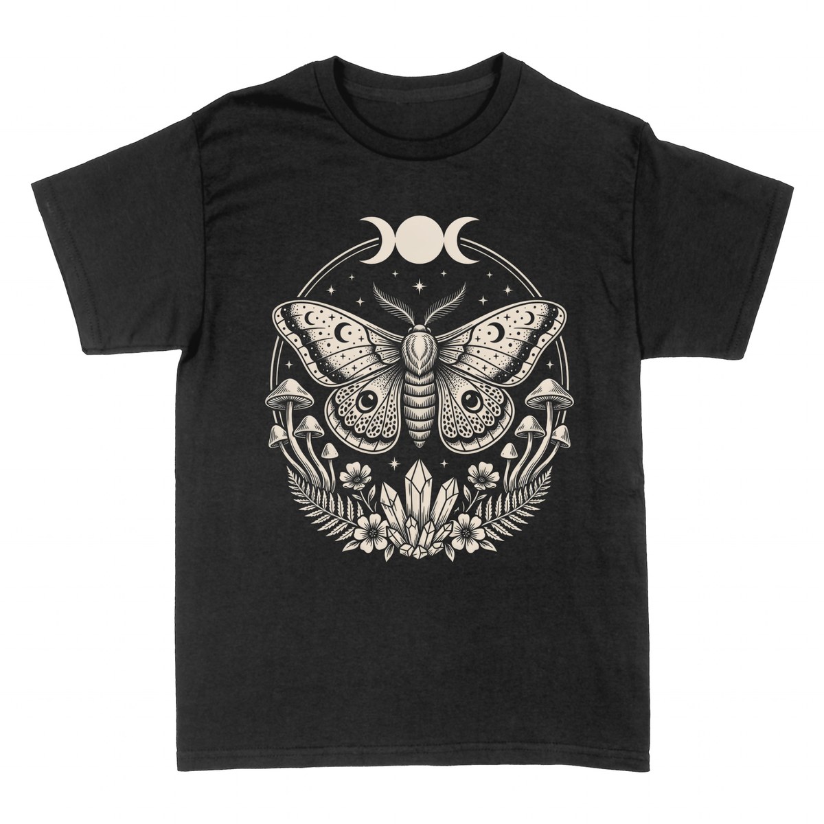 T-shirts: Mystic Moth with Triple Moon and Crystals