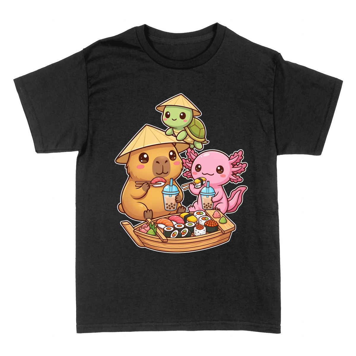T-shirts: Kawaii Capybara and Friends with Sushi