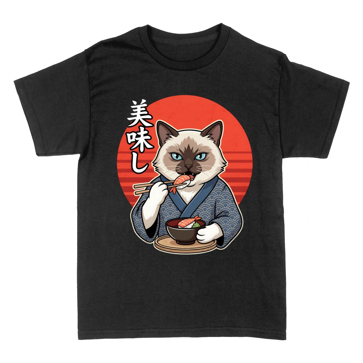 T-shirts: Japanese Cat Eating Sushi in Kimono