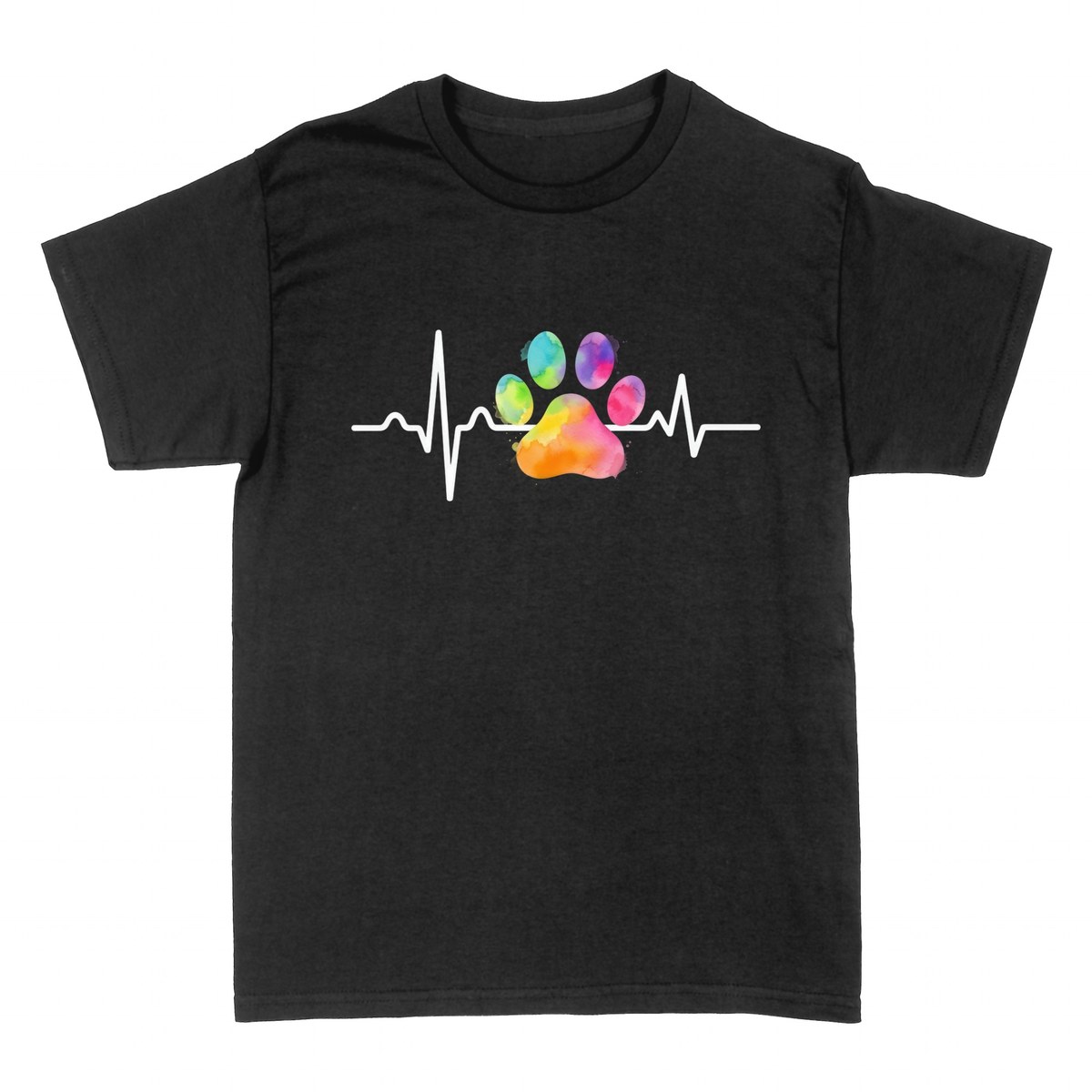T-shirts: Rainbow Watercolor Dog Paw Heartbeat