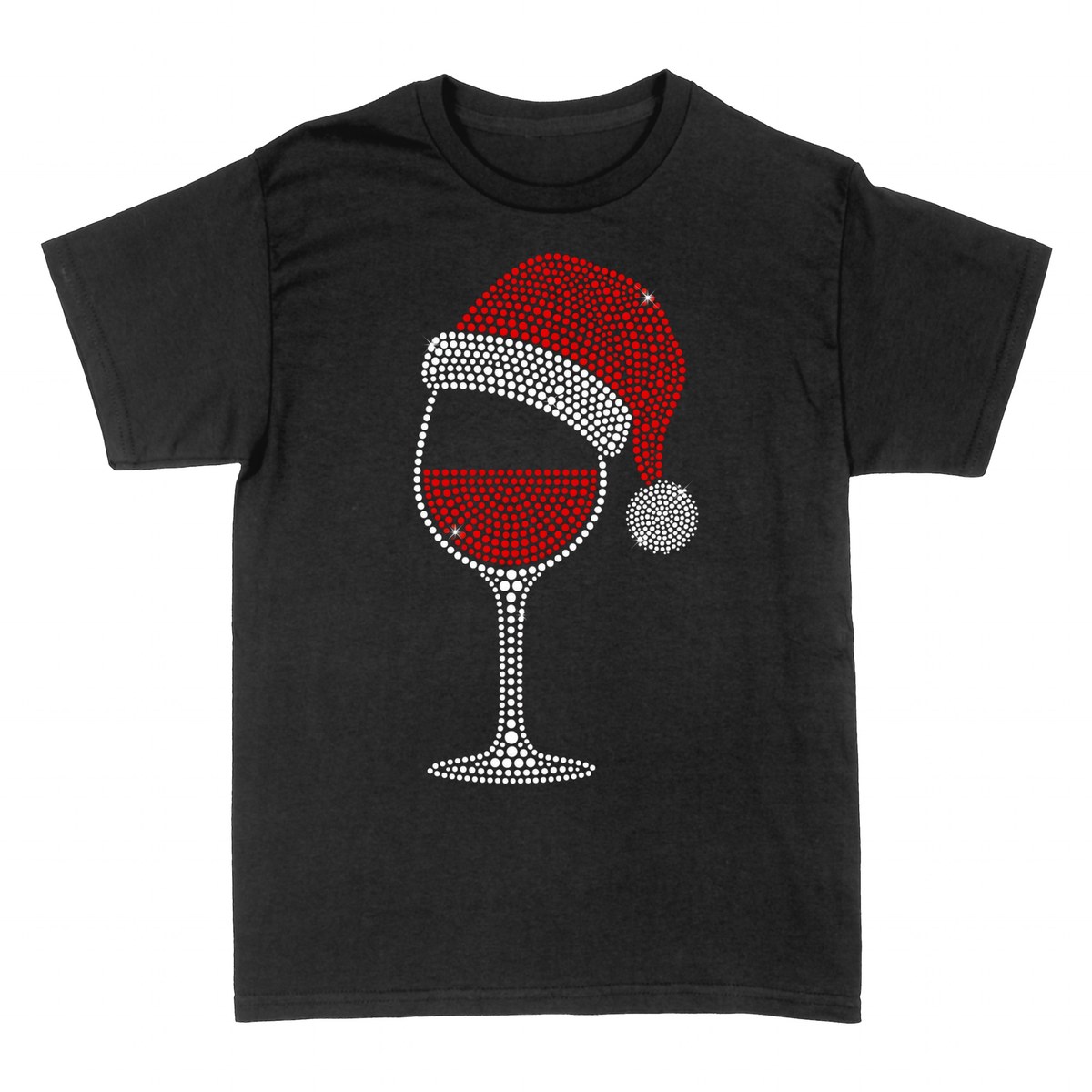 T-shirts: Christmas Wine Glass Rhinestone