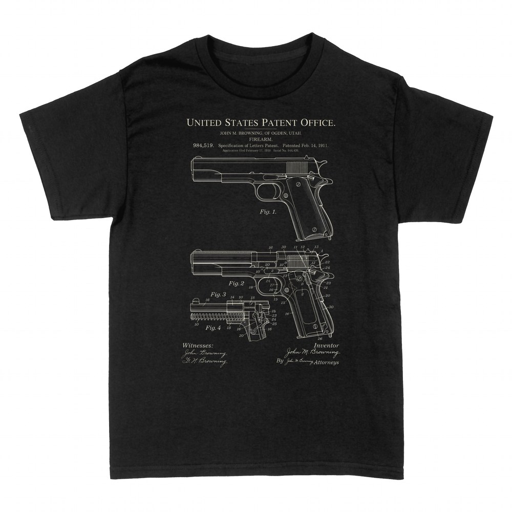 T-shirts: 1911 Browning Firearm Patent Blueprint