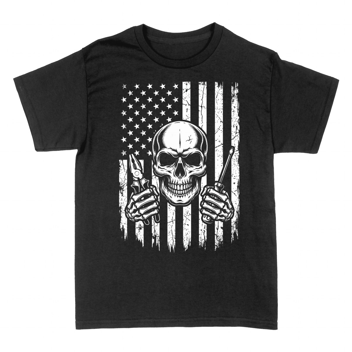 T-shirts: Skull Electrician American Flag