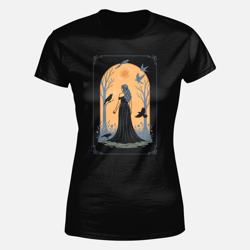 T-shirts: Mystic Woman and Crows in Forest