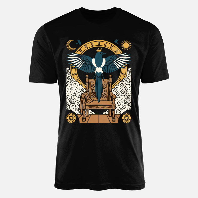 T-shirts: Crowned Magpie King on Mystic Throne