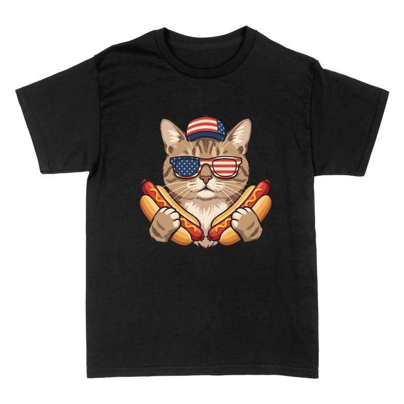 T-shirts: Patriotic Cat with Hot Dogs