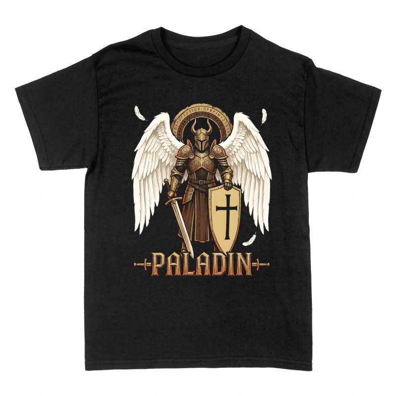 T-shirts: Winged Paladin with Sword and Shield