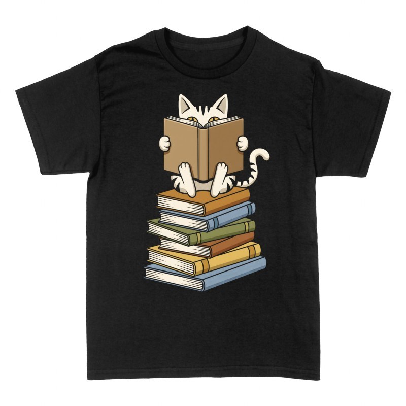 T-shirts: Cat Reading on Book Stack