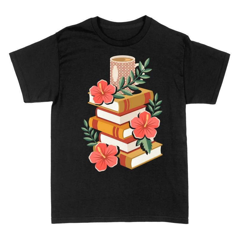 T-shirts: Stack of Books with Coffee and Flowers