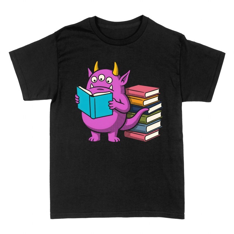 T-shirts: Cute Reading Monster on Books Stack