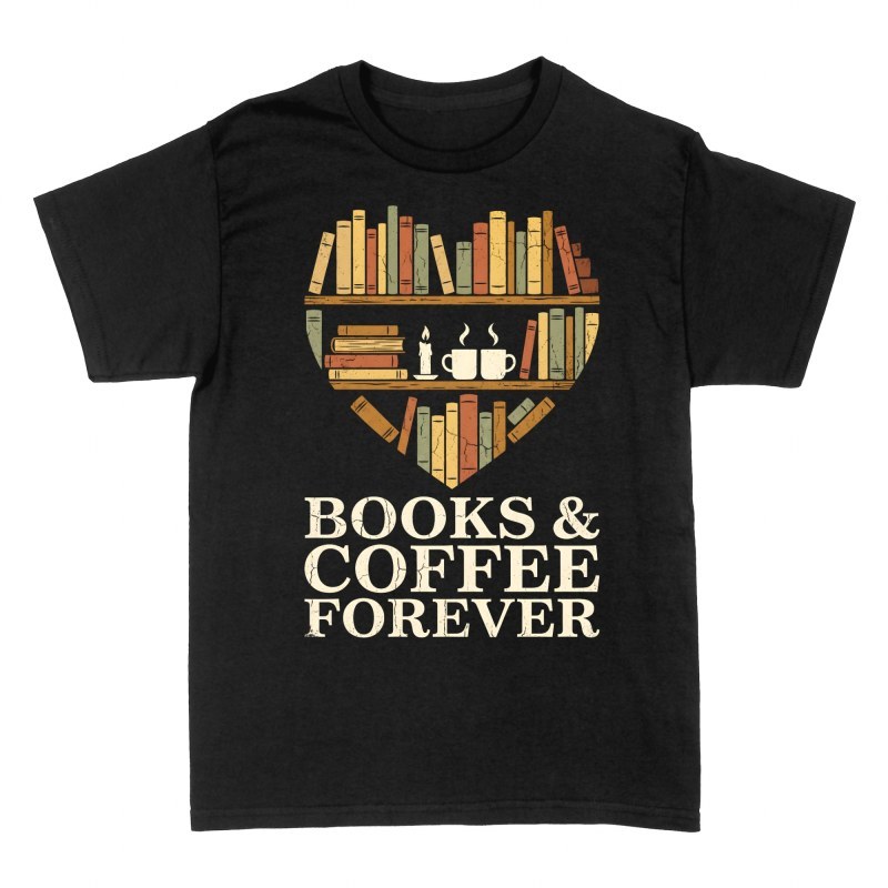 T-shirts: Books & Coffee Forever Heart Bookshelf