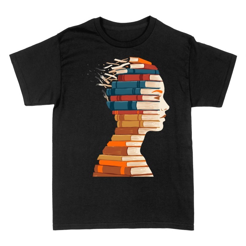 T-shirts: Woman Silhouette Made of Stacked Books