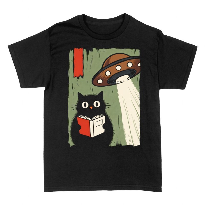 T-shirts: Cat Reading Under UFO