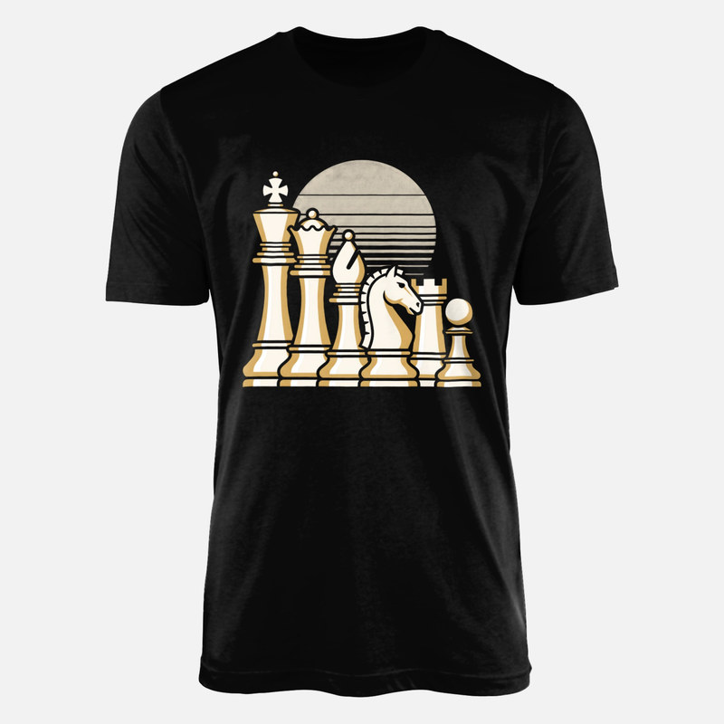 T-shirts: Retro Chess Pieces Sunset