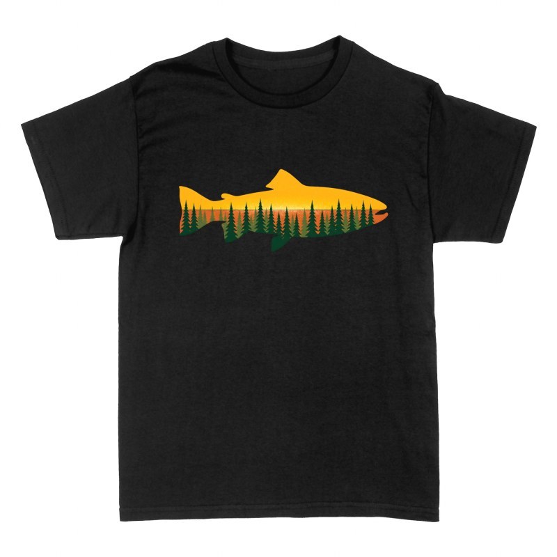 T-shirts: Fish Silhouette with Forest Sunset