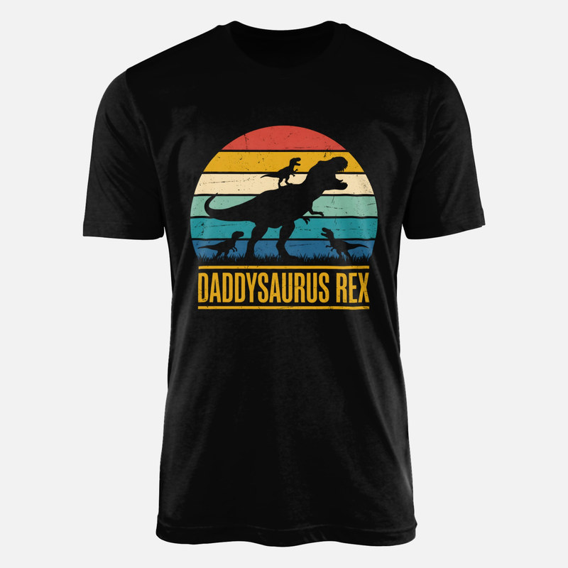T-shirts: Daddysaurus Rex Retro Sunset with 3 Kids
