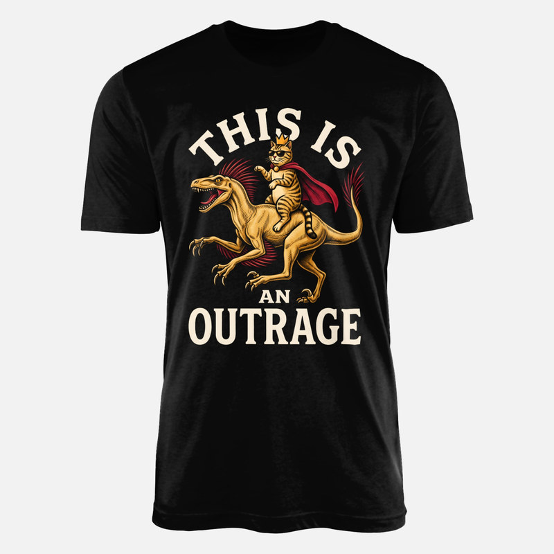 T-shirts: This Is An Outrage Cat Riding Dinosaur
