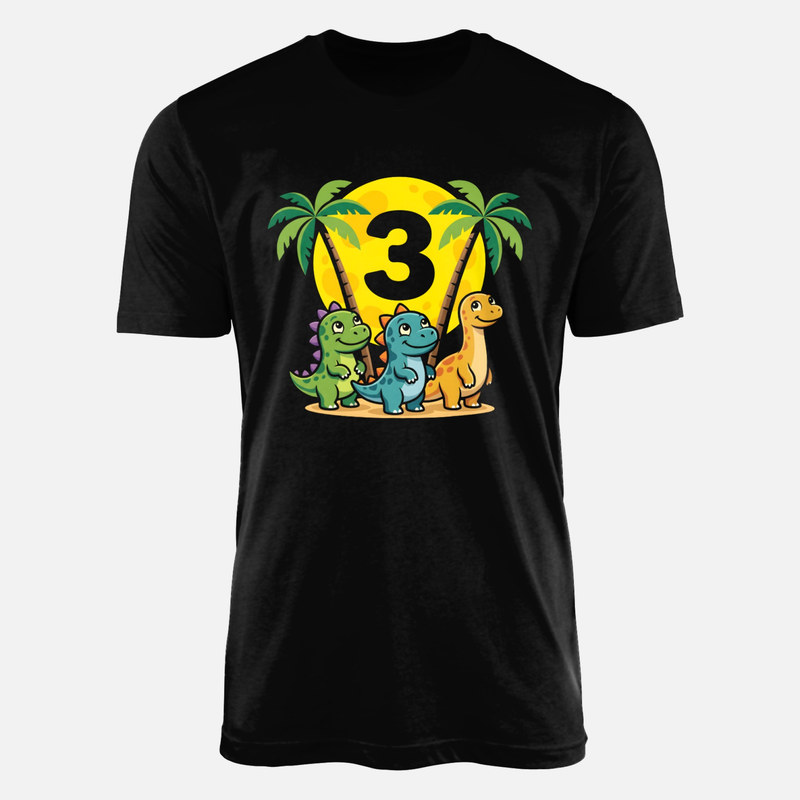 T-shirts: 3rd Birthday Cartoon Dinosaurs and Palm Trees