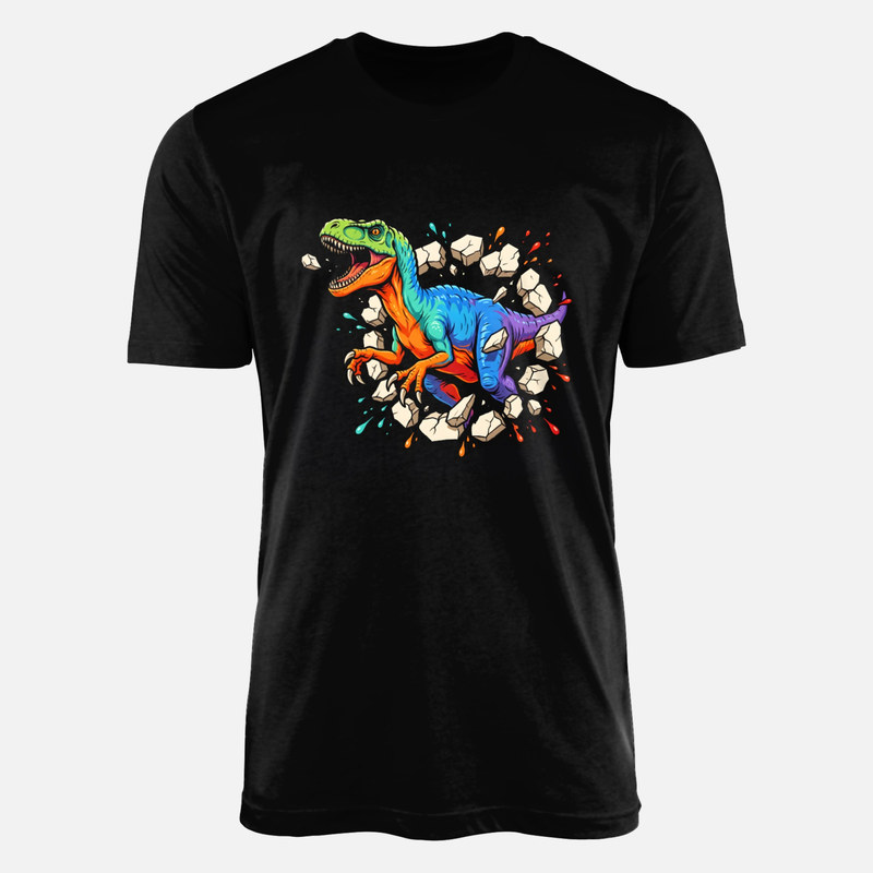 T-shirts: Colorful Dinosaur Breaking Wall