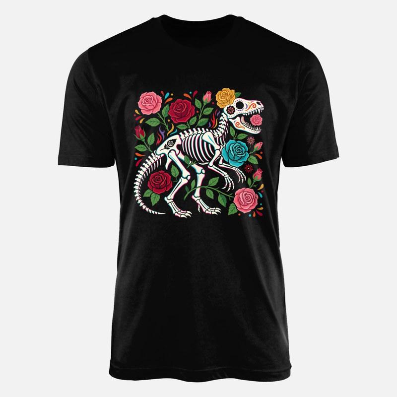 T-shirts: Sugar Skull T-Rex Skeleton with Roses