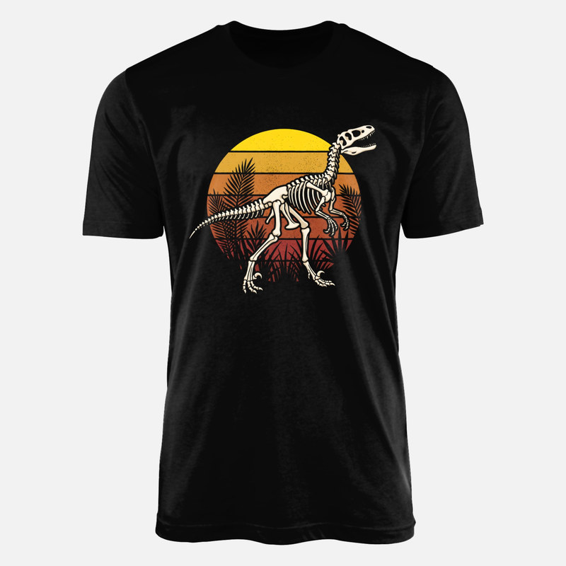 T-shirts: Retro Velociraptor Skeleton Sunset
