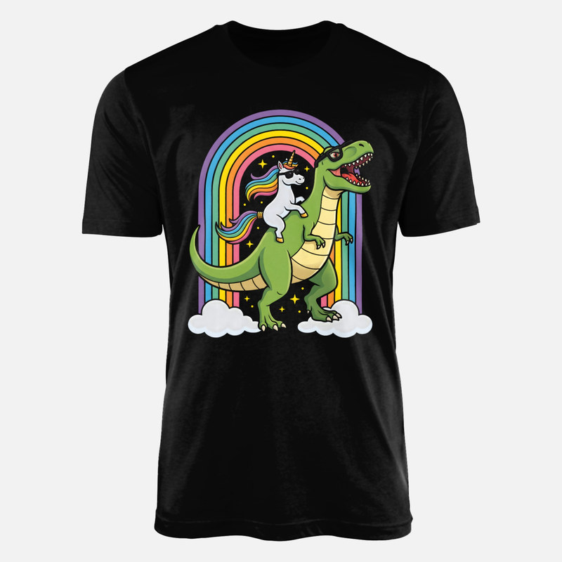 T-shirts: Unicorn Riding T-Rex Rainbow