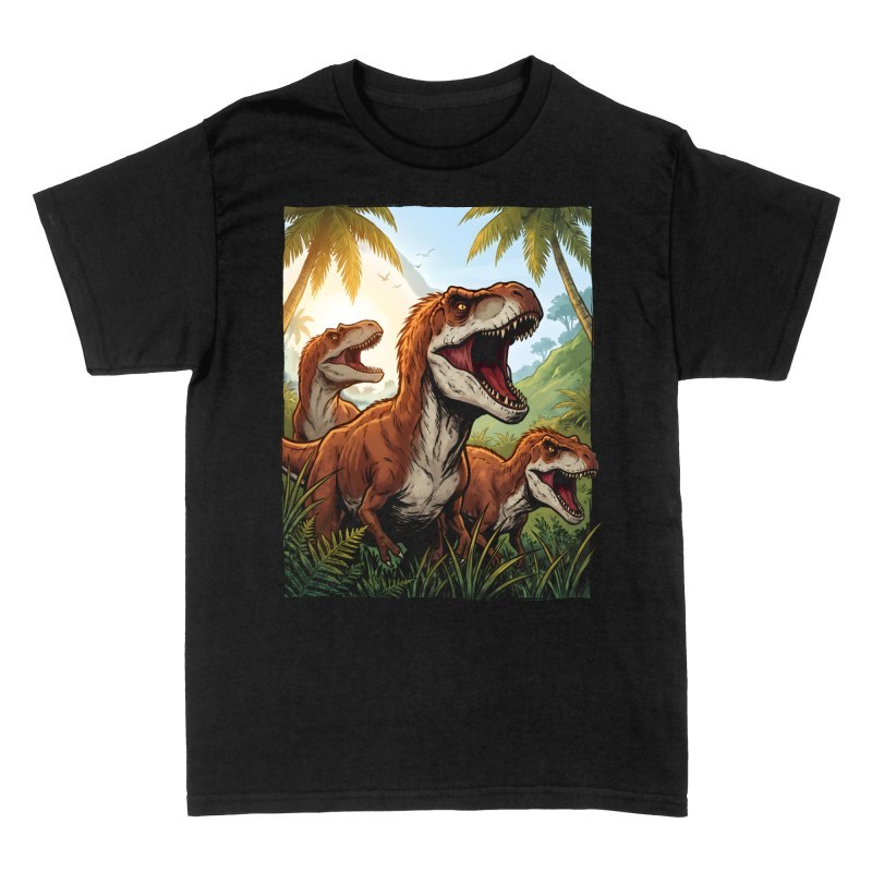 T-shirts: Three Roaring T-Rex in Jungle