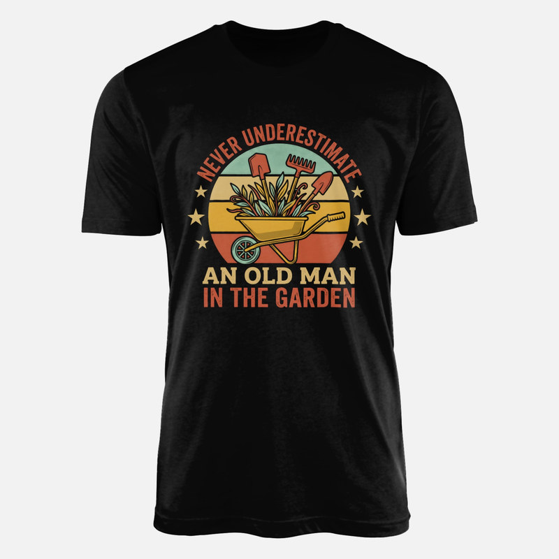 T-shirts: Old Man in the Garden Wheelbarrow