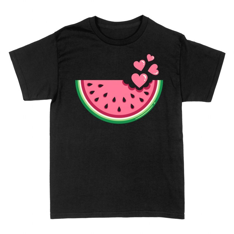 T-shirts: Bitten Watermelon Slice with Floating Hearts