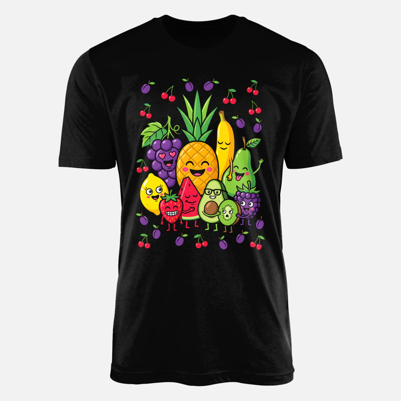 T-shirts: Happy Kawaii Fruits and Avocado