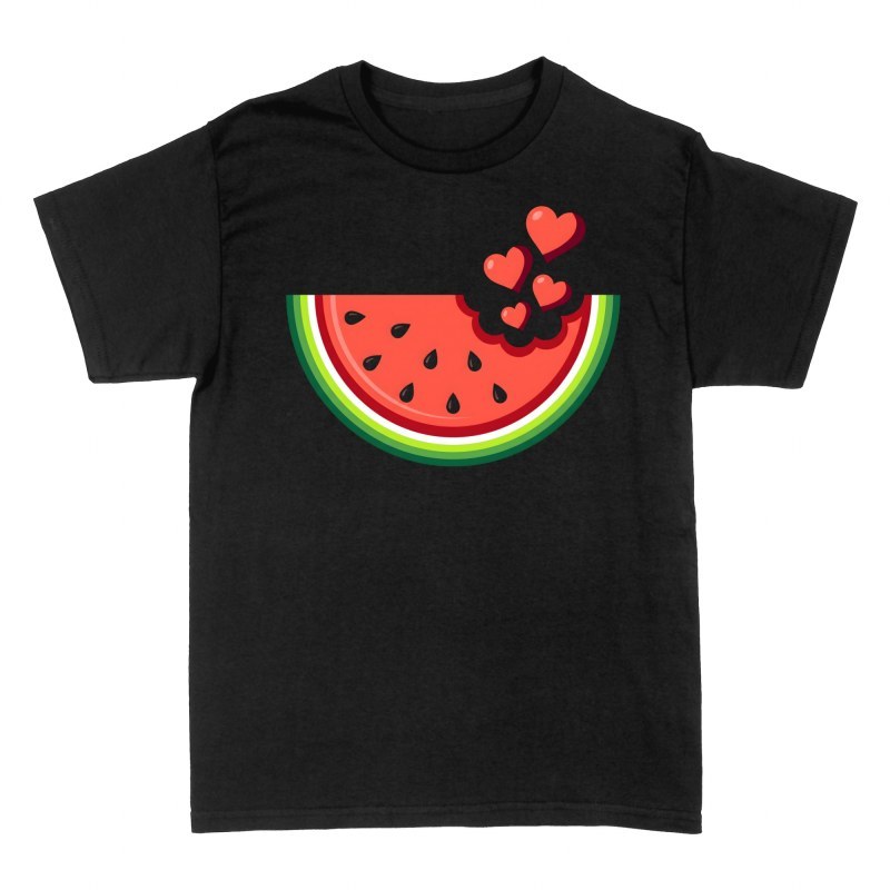 T-shirts: Bitten Watermelon with Floating Hearts