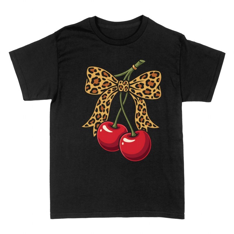 T-shirts: Cherries with Leopard Bow