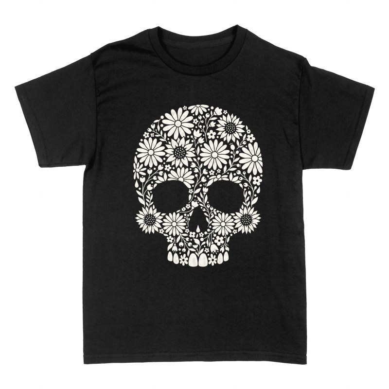 T-shirts: Floral Skull Silhouette