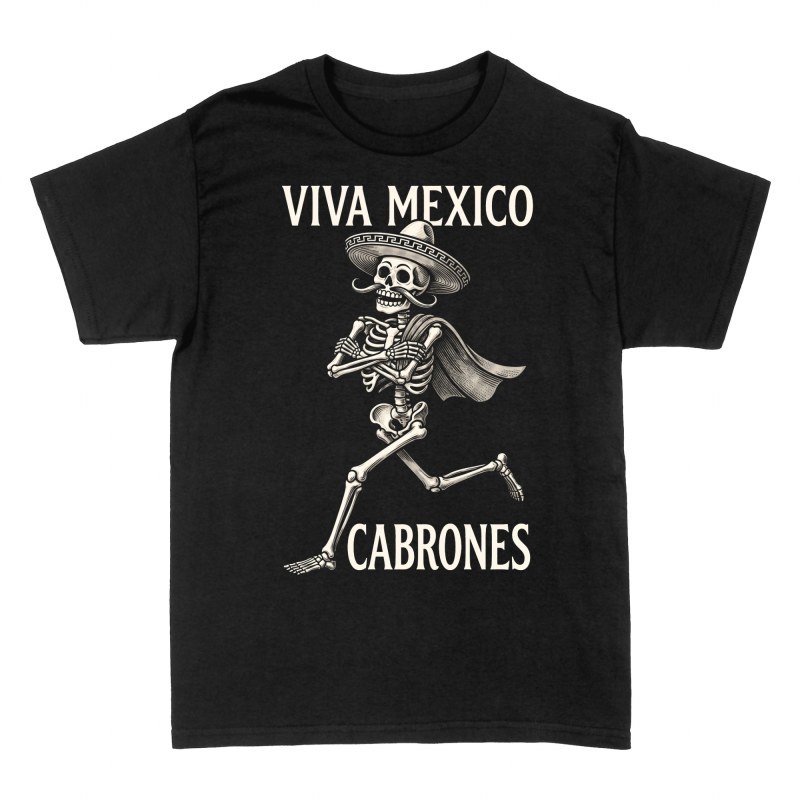 T-shirts: Running Mexican Skeleton with Sombrero
