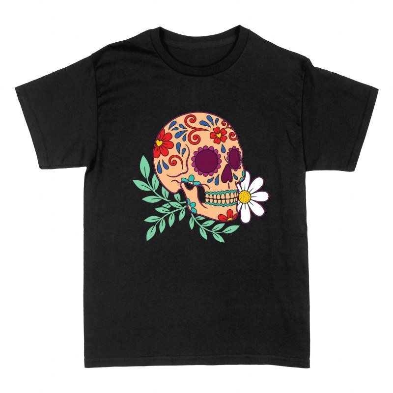 T-shirts: Mexican Sugar Skull with Daisy