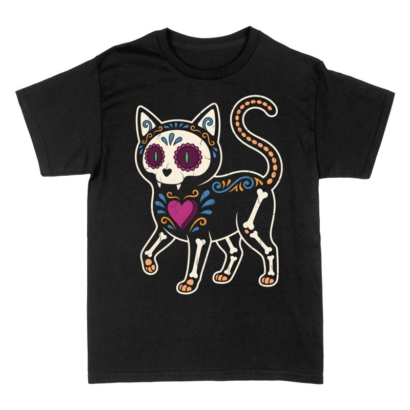 T-shirts: Day of the Dead Sugar Skull Cat