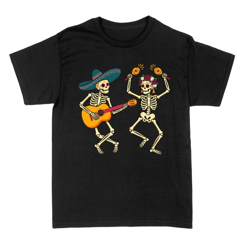 T-shirts: Dancing Mariachi and Catrina Skeletons