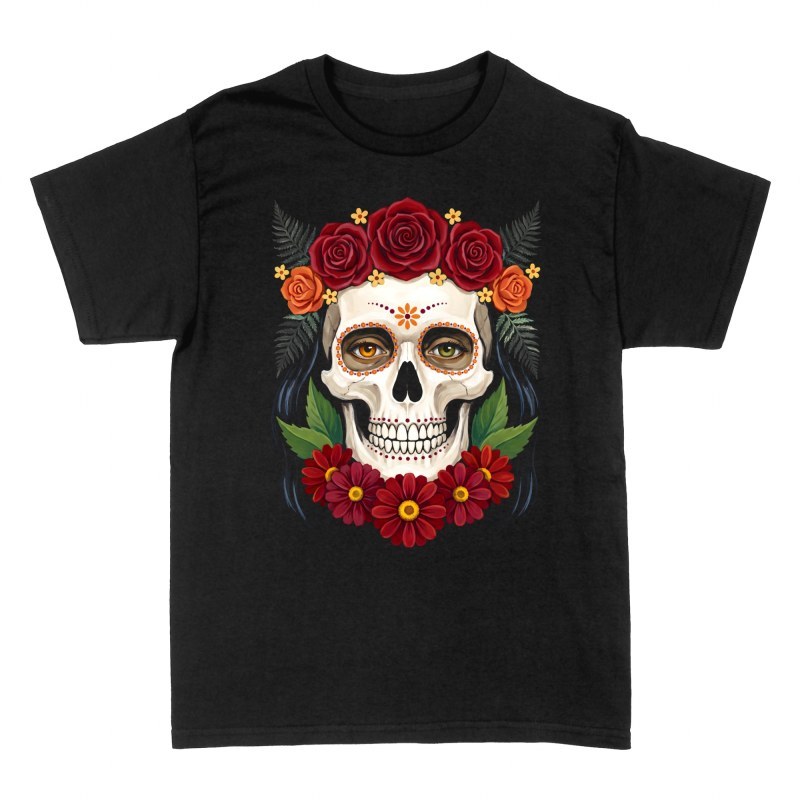 T-shirts: Sugar Skull with Red Roses