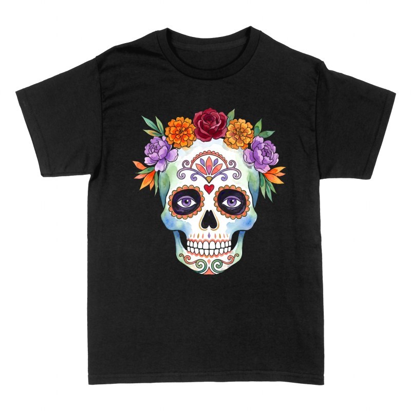T-shirts: Watercolor Sugar Skull with Floral Crown
