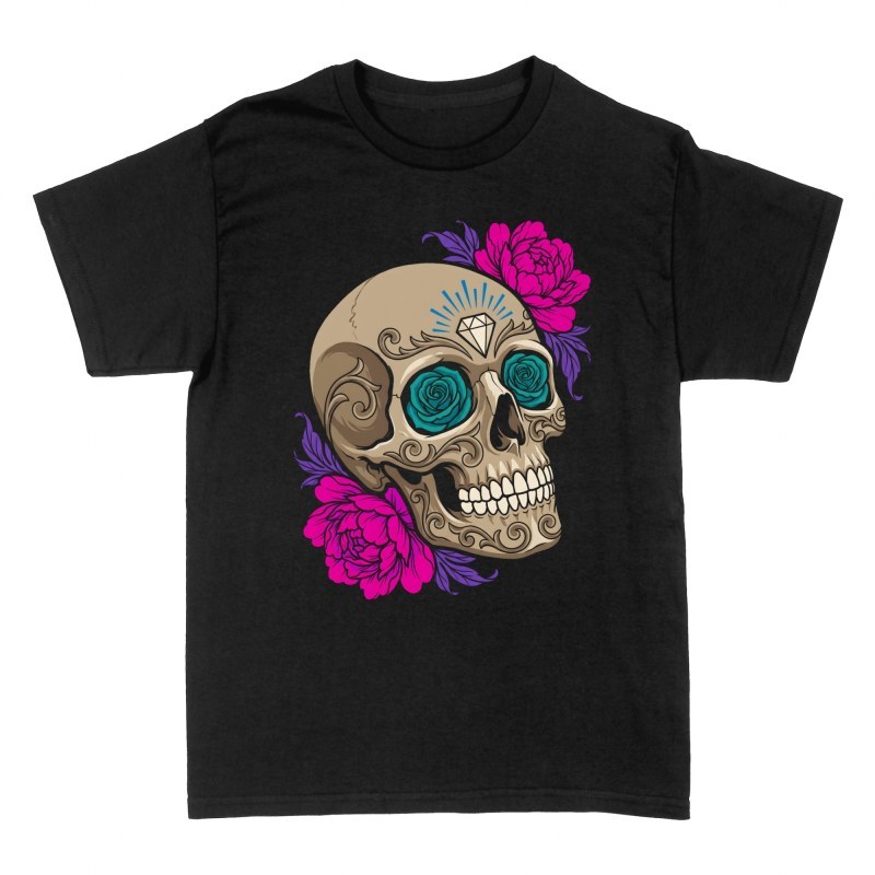 T-shirts: Tattoo Sugar Skull with Roses & Diamond