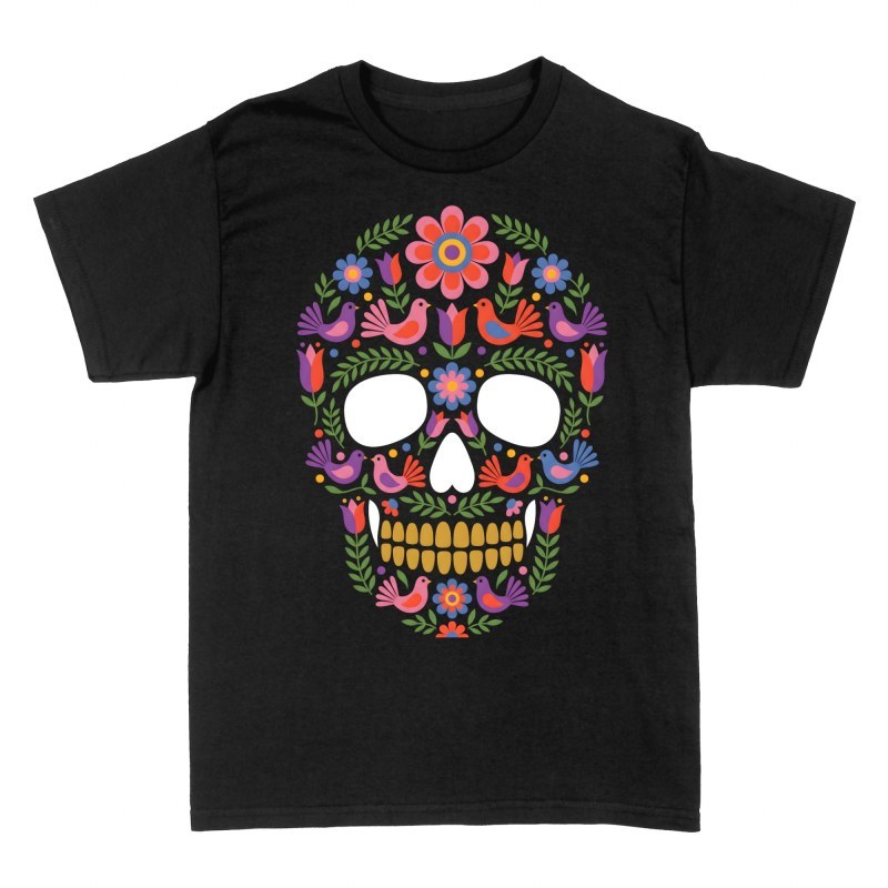 T-shirts: Floral Sugar Skull with Birds