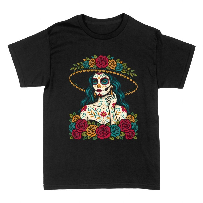 T-shirts: Catrina with Sombrero & Roses