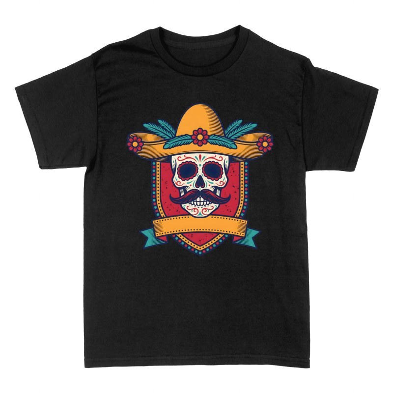 T-shirts: Charro Mexican Sugar Skull with Mustache
