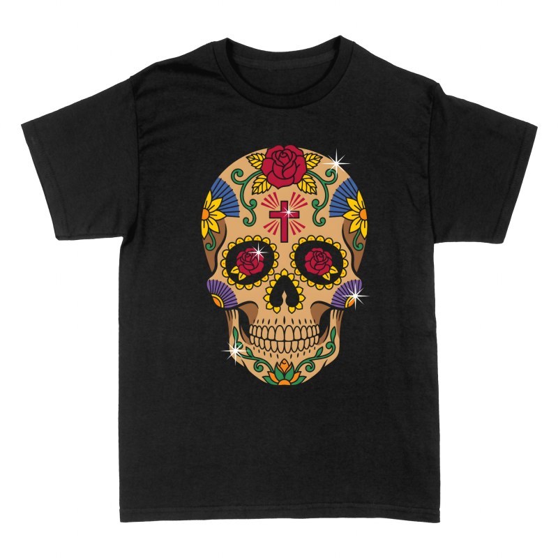 T-shirts: Mexican Sugar Skull with Radiant Cross